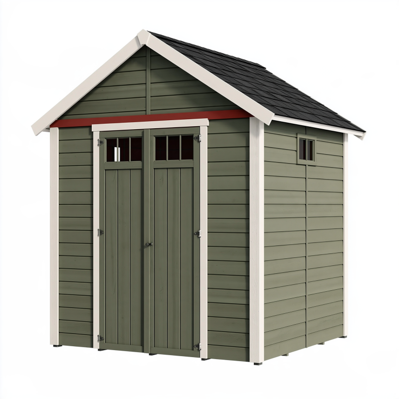 Abri de jardin 180 x 120 x 200 cm en résine vert olive à double porte avec fenêtre