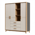 Armoire de rangement 120 x 55 x 190 cm en panneaux de bois blanc et chêne avec portes tiroirs et étagères