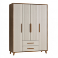 Armoire 3 portes 160 x 60 x 200 cm en panneaux de bois blanc cassé et marron avec tiroirs style scandinave