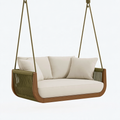 Balancelle de jardin 140 x 75 x 65 cm en bois brun et corde vert olive assise suspendue contemporaine