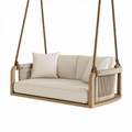 Balancelle suspendue 150 x 75 x 70 cm en bois et corde beige pour extérieur couvert style naturel